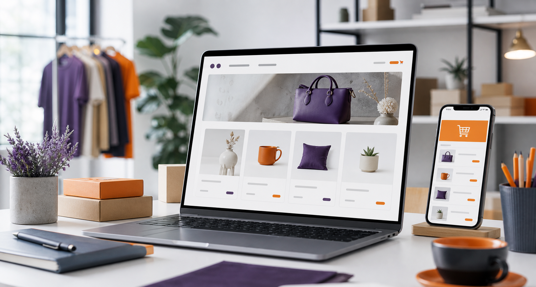 Tienda virtual administrable en laptop y móvil para ventas online