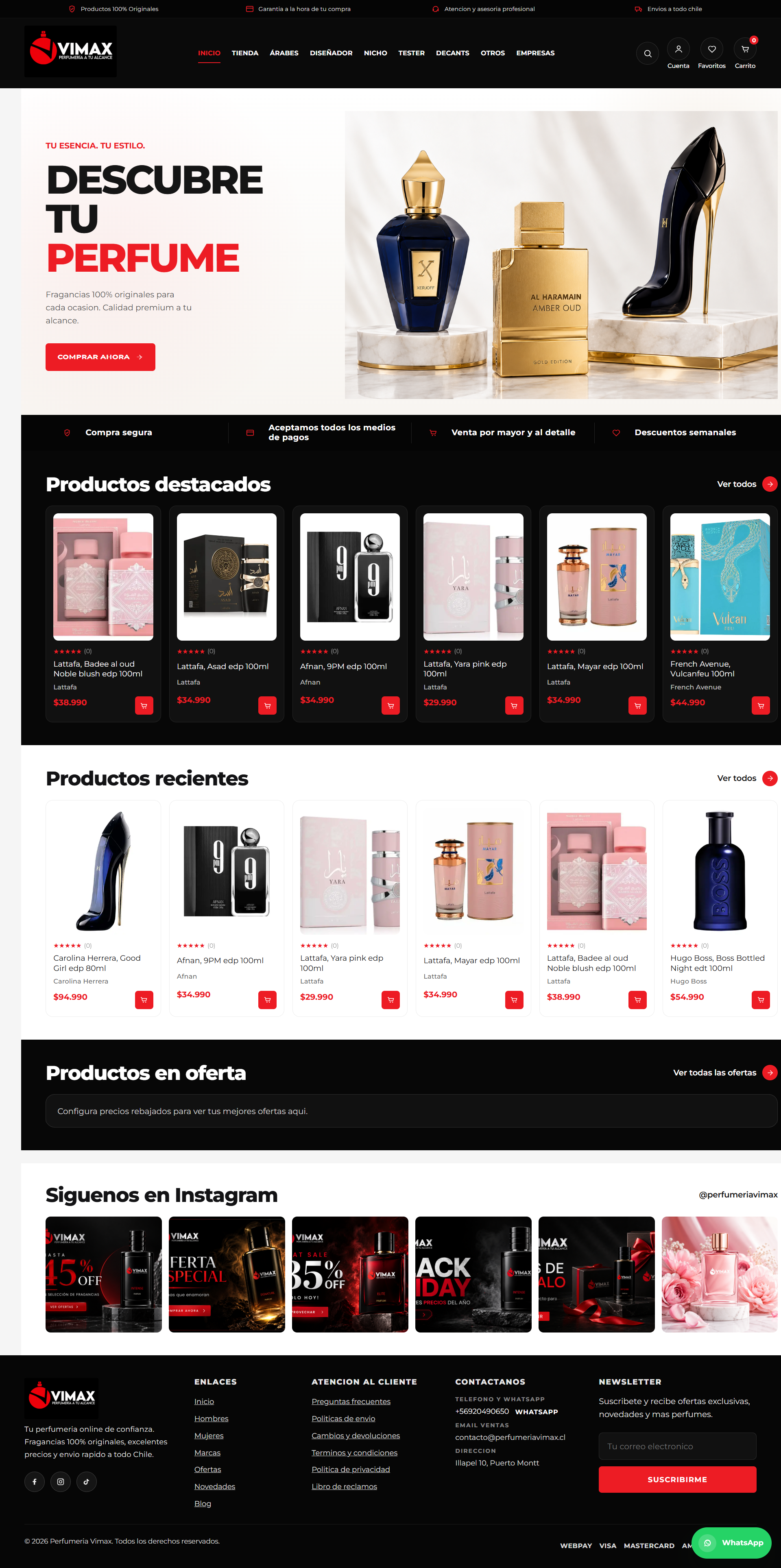 Vista previa del ecommerce de Perfumeria Vimax desarrollado por Planbox